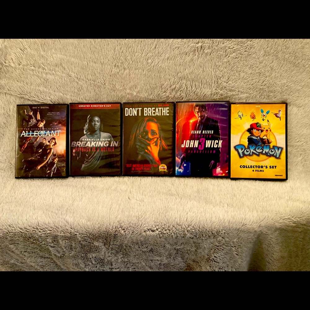 5 DVD’s: 1 rated G, 2 rated PG-13, 2 rated R.